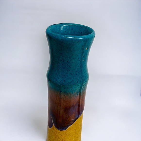 Walt Glass Signed Art Pottery Candlestick Candle Holder Texas Sunset - Picture 4 of 11